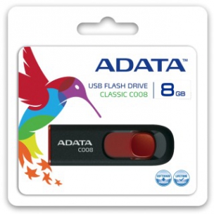 Atmintukas Adata Classic C008 8GB, Ištraukiamas, Juodai raudonas